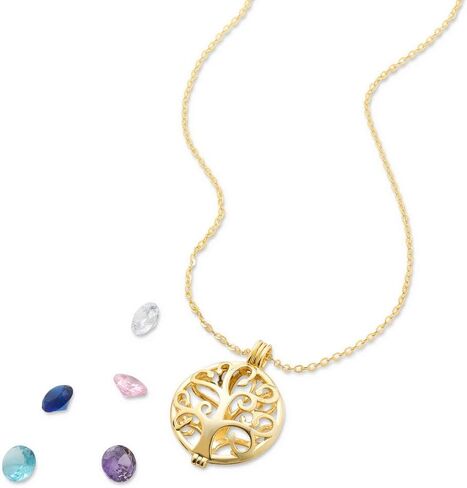 قلادة نسائية مطلية بالذهب مخصصة مقاس 6 مم مستديرة مقلدة لشجرة العائلة في قفص (سلسلة 16 بوصة) - قلادة شجرة العائلة مع أحجار الميلاد - قلادة متعددة من أحجار الميلاد - هدايا للأم - هدايا للأم in Kuwait