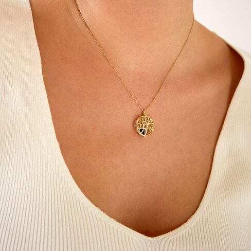 قلادة نسائية مطلية بالذهب مخصصة مقاس 6 مم مستديرة مقلدة لشجرة العائلة في قفص (سلسلة 16 بوصة) - قلادة شجرة العائلة مع أحجار الميلاد - قلادة متعددة من أحجار الميلاد - هدايا للأم - هدايا للأم in Kuwait