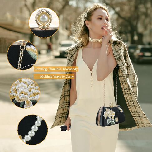 Clutch Purse for Women Evening Bags Handbags for Wedding Floral Embroidery Shoulder Bag Party Prom in Saudi Arabia
