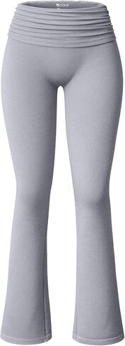 OQQ Women's Flared Pants Stretch High Waist Fold Over Ruched Casual Workout Yoga Leggings in Saudi Arabia