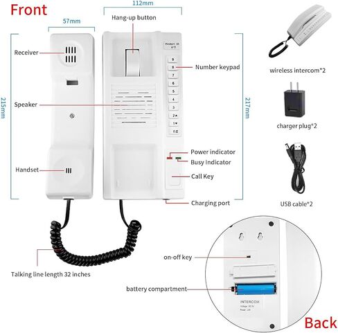 Wireless Home Intercom System, Telephone Intercom 3000 Feet Range, Room to Room intercom Phone for Elderly,Two Way Intercom for Business Anti-Interference, House, Office,Hospital, Hotel in Saudi Arabia