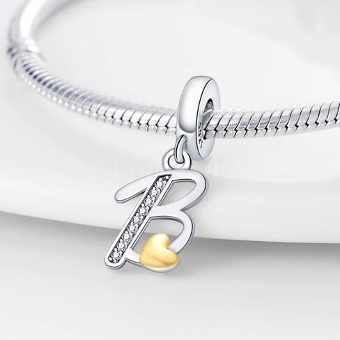 Pandach 925 Sterling Silver Alphabet Initial Letters Charms Complete A-Z Solid Silver Cubic Zircons Beads Dangle Pendants for European Bracelets Necklace Women Holiday Gifts in Kuwait