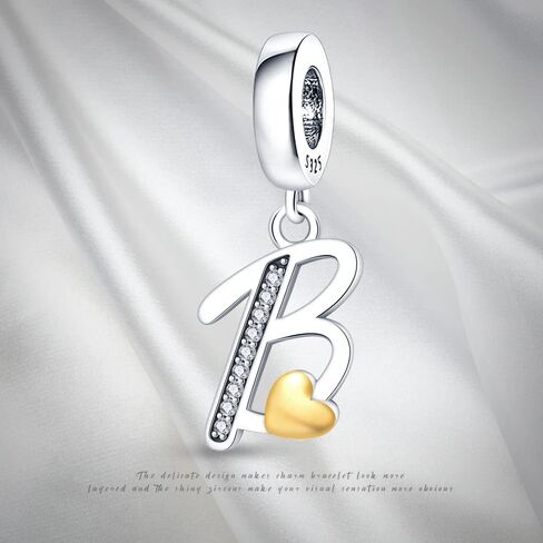 Pandach 925 Sterling Silver Alphabet Initial Letters Charms Complete A-Z Solid Silver Cubic Zircons Beads Dangle Pendants for European Bracelets Necklace Women Holiday Gifts in Kuwait