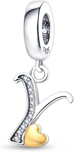 Pandach 925 Sterling Silver Alphabet Initial Letters Charms Complete A-Z Solid Silver Cubic Zircons Beads Dangle Pendants for European Bracelets Necklace Women Holiday Gifts in Kuwait