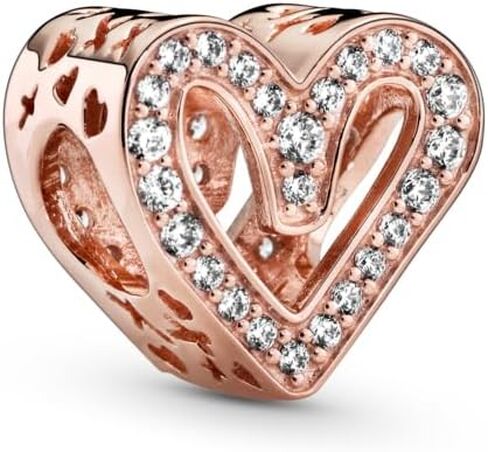 PANDORA Sparkling Freehand Heart Charm - Compatible Moments Jewelry - Stunning Jewelry for Women - 14k Rose Gold with Cubic Zirconia - With Gift Box in Saudi Arabia