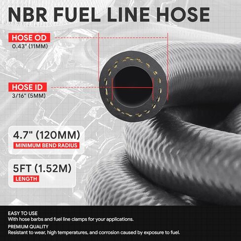 DNA MOTORING 10FT 3AN خرطوم خط الوقود بقفل دفع NBR مطاط، 3/16 بوصة معرف 10 أقدام/3 متر ضغط 300 رطل لكل بوصة مربعة، لمحركات أنظمة وقود السيارات، NBR-05-10FT in Kuwait