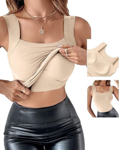 ملابس داخلية للسيدات من CHICME برقبة على شكل حرف U، حمالة صدر مدمجة، بدون أكمام عالية التمدد، ملابس علوية ضيقة للتمرين in Kuwait