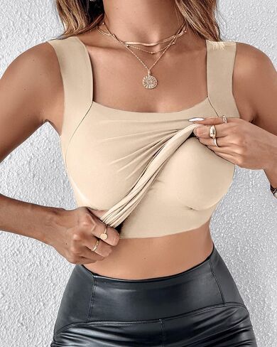 ملابس داخلية للسيدات من CHICME برقبة على شكل حرف U، حمالة صدر مدمجة، بدون أكمام عالية التمدد، ملابس علوية ضيقة للتمرين in Kuwait