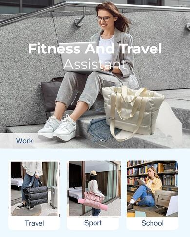 Large Tote Bag for Women, Lightweight Travel Tote Handbags, Puffer Tote Bag with Zipper, Yoga Bags Quilted Work Bag in Saudi Arabia