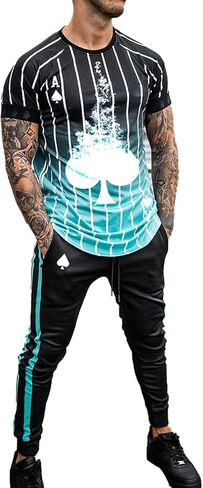 Men's Casual Tracksuits Sportswear Short Sleeve Outfit T-Shirt Trousers Two-Piece Short Set in Saudi Arabia