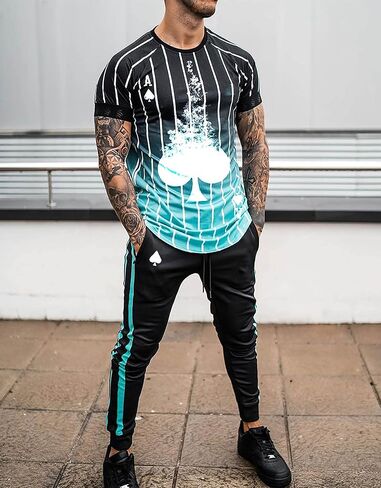 Men's Casual Tracksuits Sportswear Short Sleeve Outfit T-Shirt Trousers Two-Piece Short Set in Saudi Arabia