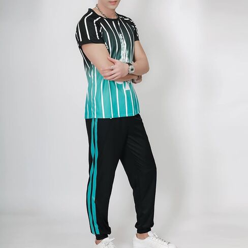 Men's Casual Tracksuits Sportswear Short Sleeve Outfit T-Shirt Trousers Two-Piece Short Set in Saudi Arabia