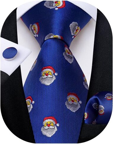 DiBanGu Men's Christmas Tie Silk Woven Jacquard Necktie Set with Pocket Square Cufflinks for Xmas Party Prom in Saudi Arabia