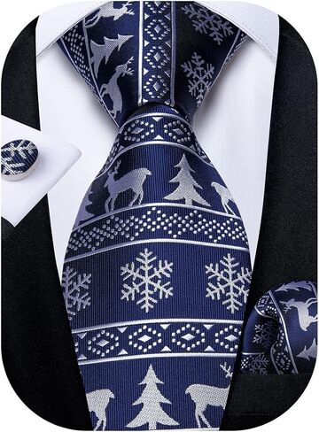 DiBanGu Men's Christmas Tie Silk Woven Jacquard Necktie Set with Pocket Square Cufflinks for Xmas Party Prom in Saudi Arabia
