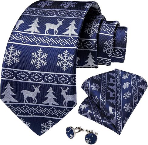 DiBanGu Men's Christmas Tie Silk Woven Jacquard Necktie Set with Pocket Square Cufflinks for Xmas Party Prom in Saudi Arabia