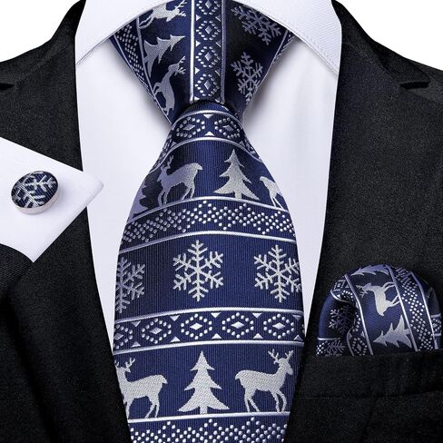 DiBanGu Men's Christmas Tie Silk Woven Jacquard Necktie Set with Pocket Square Cufflinks for Xmas Party Prom in Saudi Arabia