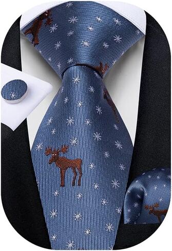 DiBanGu Men's Christmas Tie Silk Woven Jacquard Necktie Set with Pocket Square Cufflinks for Xmas Party Prom in Saudi Arabia
