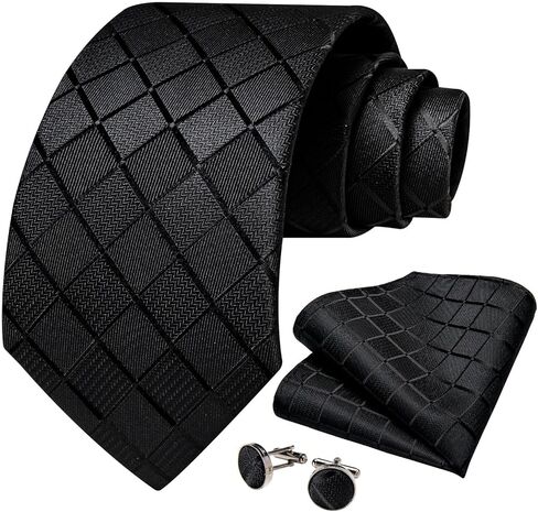 DiBanGu Silk Men's Tie Set Jacquard Woven Ties and Pocket Square Fashion Necktie and Handkerchief Cufflinks Tie Accessories in Kuwait