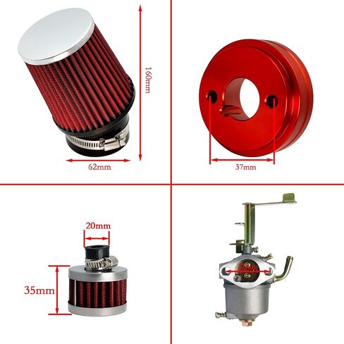 Performance Carburetor Carb Air Filter Adapter Kit for Coleman CT100U CC100X 98cc, Predator 79cc 3HP Engine, Massimo MB100 79cc Mini Bike, SK100 CK100 Go Kart, 154F 3.0 hp Engine Parts, Red in Saudi Arabia