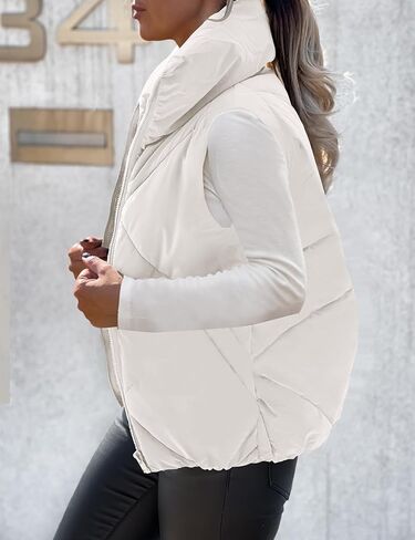 MEROKEETY Womens 2024 Puffer Vest Sleeveless Zip Up Quilted Coat Stand Collar Gilet Jacket With Pockets in Saudi Arabia