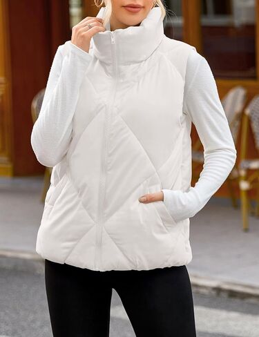 MEROKEETY Womens 2024 Puffer Vest Sleeveless Zip Up Quilted Coat Stand Collar Gilet Jacket With Pockets in Saudi Arabia