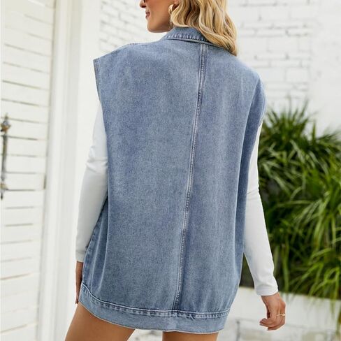FindThy Women’s Vintage Denim Jean Vest Oversized Button Down Jean Waistcoat Gilet in Saudi Arabia