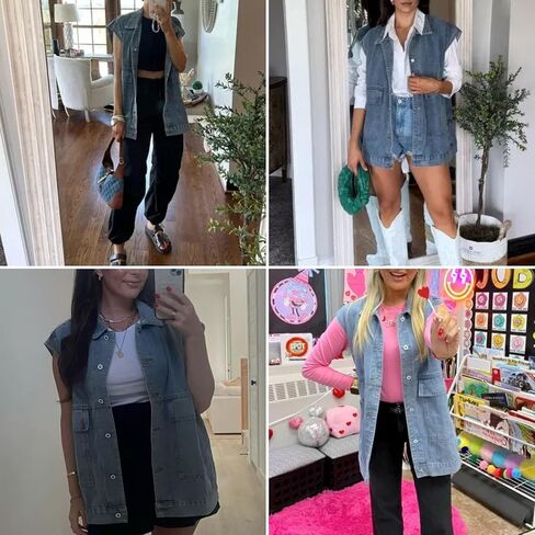 FindThy Women’s Vintage Denim Jean Vest Oversized Button Down Jean Waistcoat Gilet in Saudi Arabia