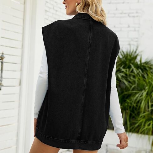 FindThy Women’s Vintage Denim Jean Vest Oversized Button Down Jean Waistcoat Gilet in Saudi Arabia