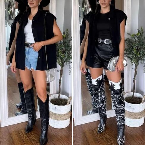 FindThy Women’s Vintage Denim Jean Vest Oversized Button Down Jean Waistcoat Gilet in Saudi Arabia
