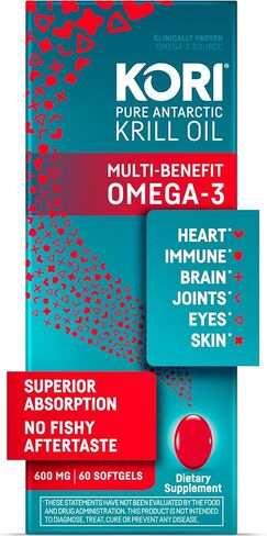 Kori Krill Oil Omega 3 Superior Absorption Oil Supplement, EPA & DHA, 600 mg, 60 Softgels in Saudi Arabia
