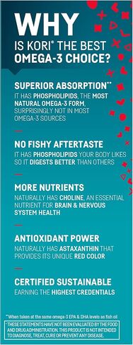 Kori Krill Oil Omega 3 Superior Absorption Oil Supplement, EPA & DHA, 600 mg, 60 Softgels in Saudi Arabia