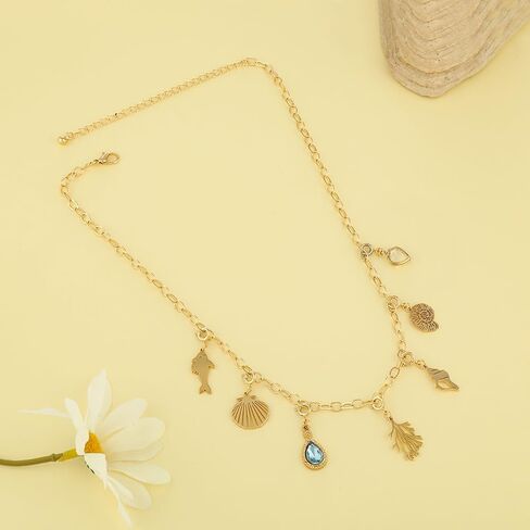 Rambling Rose 14K DIY Necklace,Beach by the Sea Gold Shell Pendant Necklaces Holiday Necklace Fruit Necklace For Women in Saudi Arabia