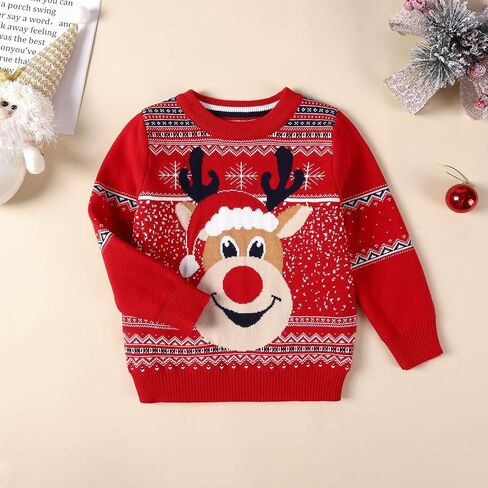 Kids Christmas Sweater for Boy Girls Reindeer Knit Sweaters Fall Winter Crewneck Pullover Xmas Clothes 4-10 Years in Saudi Arabia