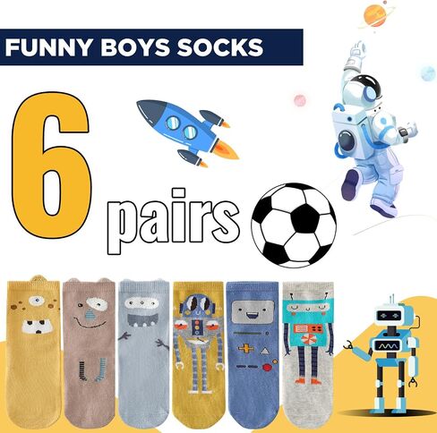 UMELOK Toddler Boys Kids Fun Novelty Design Socks (Pack of 6 Pair) 1-12 Years in Saudi Arabia