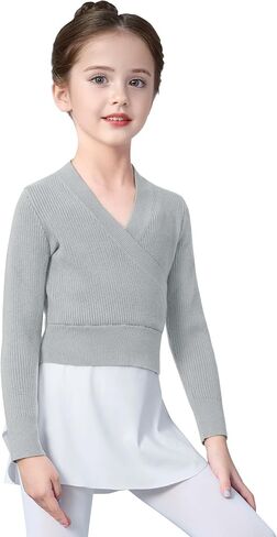 Dance Sweater for Girls Long Sleeve V-Neck Top Sweater for Ballet/Gymnastics/Sports in Kuwait