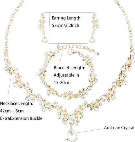 3Pcs Austrian Crystal Jewelry Set for Women, Necklace Dangle Earrings Link Bracelet Jewelry Set with Gold/Platinum/Gun Plated, Wedding Party Jewelry for Bridal Bridesmaid in Saudi Arabia