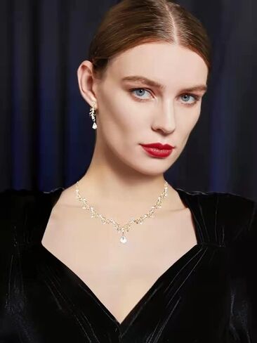 3Pcs Austrian Crystal Jewelry Set for Women, Necklace Dangle Earrings Link Bracelet Jewelry Set with Gold/Platinum/Gun Plated, Wedding Party Jewelry for Bridal Bridesmaid in Saudi Arabia