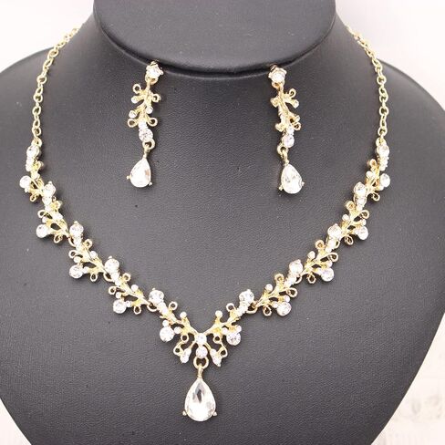 3Pcs Austrian Crystal Jewelry Set for Women, Necklace Dangle Earrings Link Bracelet Jewelry Set with Gold/Platinum/Gun Plated, Wedding Party Jewelry for Bridal Bridesmaid in Saudi Arabia