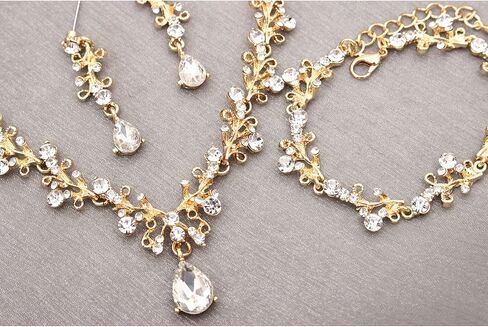 3Pcs Austrian Crystal Jewelry Set for Women, Necklace Dangle Earrings Link Bracelet Jewelry Set with Gold/Platinum/Gun Plated, Wedding Party Jewelry for Bridal Bridesmaid in Saudi Arabia