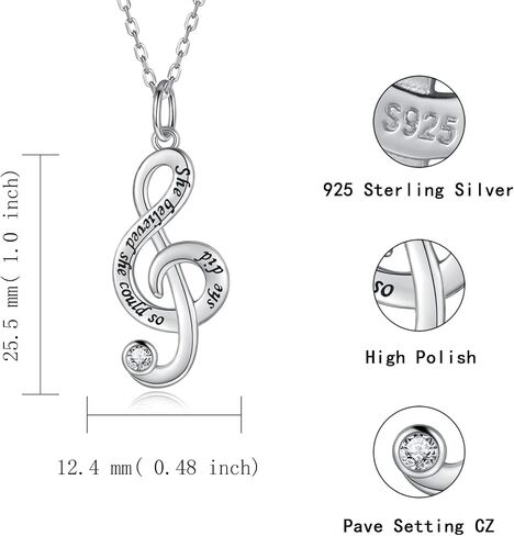 Music Note Necklace Earrings for Women Sterling Silver Classic Treble Clef Music Pendant Musical Jewelry Graduation Gifts for Musician Music Student in Saudi Arabia