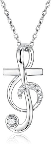 Music Note Necklace Earrings for Women Sterling Silver Classic Treble Clef Music Pendant Musical Jewelry Graduation Gifts for Musician Music Student in Saudi Arabia