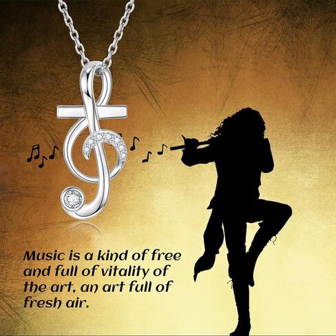 Music Note Necklace Earrings for Women Sterling Silver Classic Treble Clef Music Pendant Musical Jewelry Graduation Gifts for Musician Music Student in Saudi Arabia