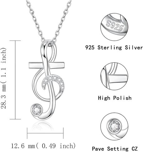 Music Note Necklace Earrings for Women Sterling Silver Classic Treble Clef Music Pendant Musical Jewelry Graduation Gifts for Musician Music Student in Saudi Arabia
