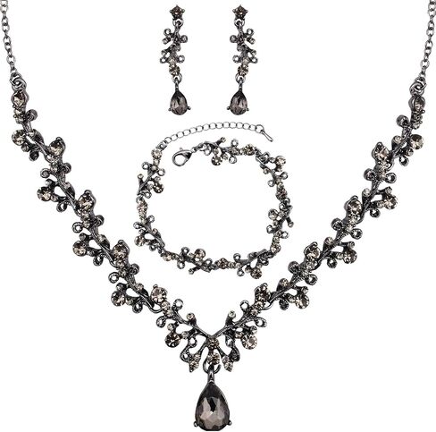 3Pcs Austrian Crystal Jewelry Set for Women, Necklace Dangle Earrings Link Bracelet Jewelry Set with Gold/Platinum/Gun Plated, Wedding Party Jewelry for Bridal Bridesmaid in Saudi Arabia