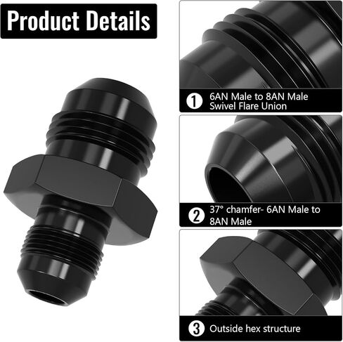 AN Male to AN Male Swivel Flare Union Fitting Adapter, Black Straight Hard Aluminum Hex Anodized Connector, Automotive Accessories Suitable for Vehicle Fuel Oil Line Modification (4AN to 4AN) in Saudi Arabia
