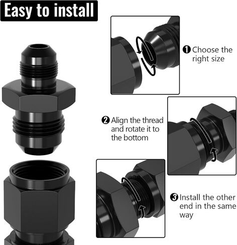 AN Male to AN Male Swivel Flare Union Fitting Adapter, Black Straight Hard Aluminum Hex Anodized Connector, Automotive Accessories Suitable for Vehicle Fuel Oil Line Modification (4AN to 4AN) in Saudi Arabia