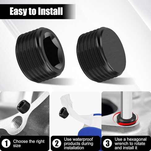 2PCS 3/4 NPT Male Thread Allen Head Hex Socket Pipe Plug Fitting, Black Anodized Aluminum Hard Adapter, Automotive Accessories Suitable for Vehicle Fuel Oil Line End Modification in Kuwait