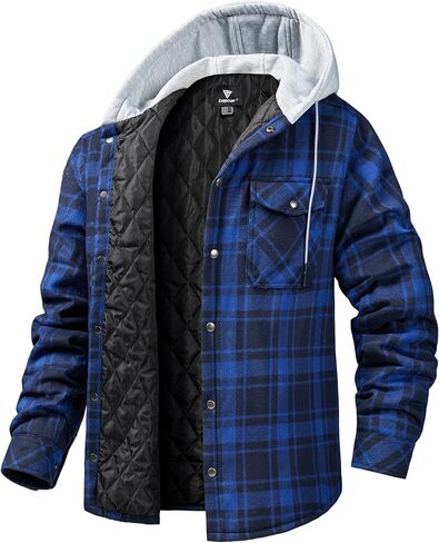 Flannel Jacket for Men Hoodies Quilted lined Plaid Winter Jacket Shirt Lightweight Warm Long Sleeve Jacket in Saudi Arabia