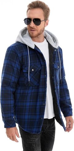 Flannel Jacket for Men Hoodies Quilted lined Plaid Winter Jacket Shirt Lightweight Warm Long Sleeve Jacket in Saudi Arabia