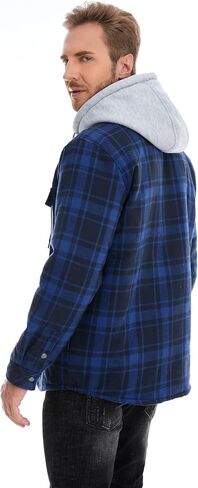 Flannel Jacket for Men Hoodies Quilted lined Plaid Winter Jacket Shirt Lightweight Warm Long Sleeve Jacket in Saudi Arabia